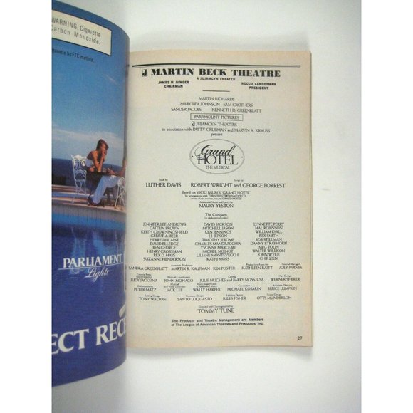 Grand Hotel Playbill 1990 Kathi Moss Liliane Montevecchi Ticket Musical Movie - Picture 8 of 11